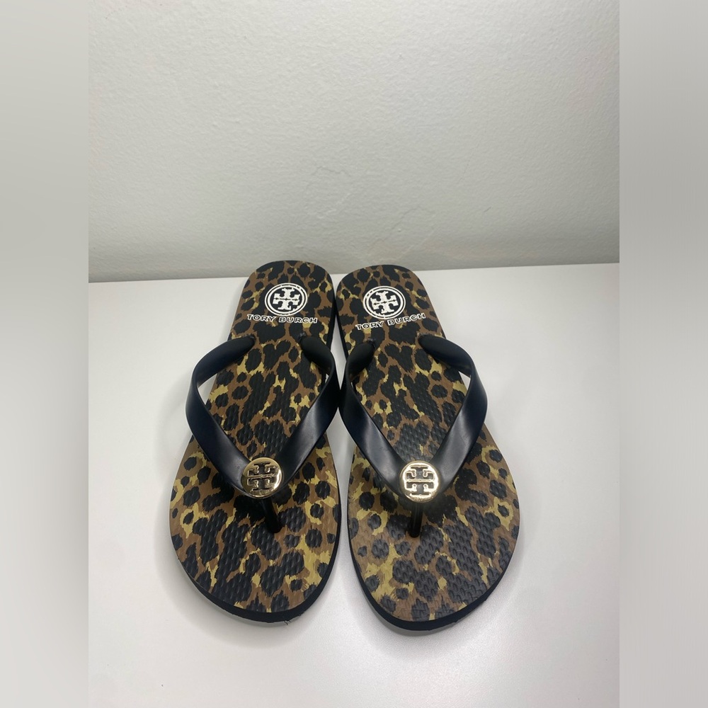 TORY BURCH Leopard Print Flip Flops